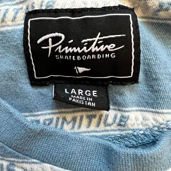 MENS PRIMITIVE Blue Graphic Striped Print Long Sleeve Cotton Casual Tee Shirt L - Picture 8 of 8